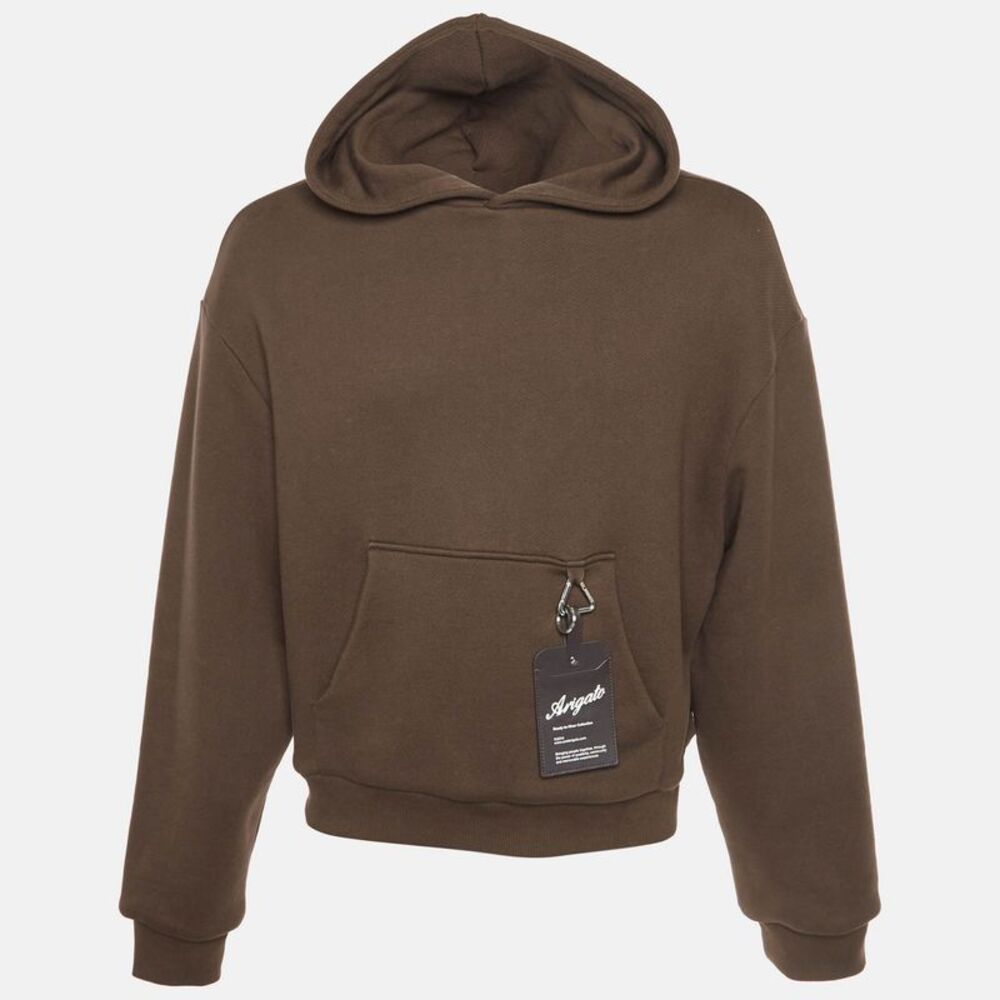 Axel Arigato Brown Logo Embroidered Cotton Knit Title Hoodie S